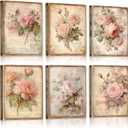 Vercraft 6 Pcs Framed Vintage Flowers Canvas Wall Art Pink Rose Wall Decor Retro Floral Pictures Farmhouses Decor for Home Office Bedroom Plant Printing Painting, 8 x 10 Inch