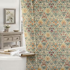 Frienda Vintage Floral Linen Blend Shower Curtain 72x72 Inches Rustic Farmhouse Bathroom Curtain with 12 Plastic Hooks Retro Botanical Print Bath Curtains for Bathroom(Multicolor)