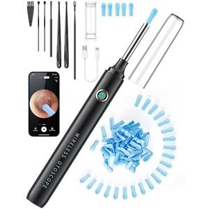 Ear Wax Removal Tool Camera - Ear Cleaner with 1080P HD Camera, Otoscope with Light, Earwax Removal Kit with 50 Replacement Tips for iPhone, iPad, Android Phones (Black)