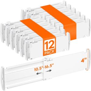 Lifewit 4" Tall 12 Pack Drawer Dividers, 27-42cm/10.5-16.5" Expandable Drawer Divider for Clothes, Adjustable Dresser Drawer Organizers, Drawers Separators for Dresser/Bathroom/Closet/Kitchen White
