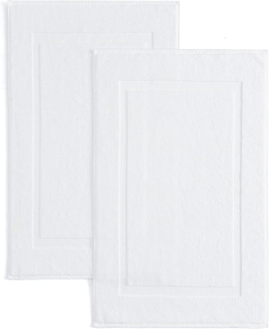 Casual Living White Cotton Bath Mats Set of 2 Towel Mats for Bathroom Floor Banded Rugs Soft Absorbent Ring Spun Cotton Washable Essentials Bathroom Shower Accessories, 34-inch x 21-inch, White