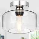Lynnoland Industrial Semi Flush Mount Ceiling Light Brushed Nickel, Clear Glass Shade Ceiling Light Fixture, Farmhouse Light Fixture for Hallway Corridor Kitchen Bathroom Bedroom Foyer