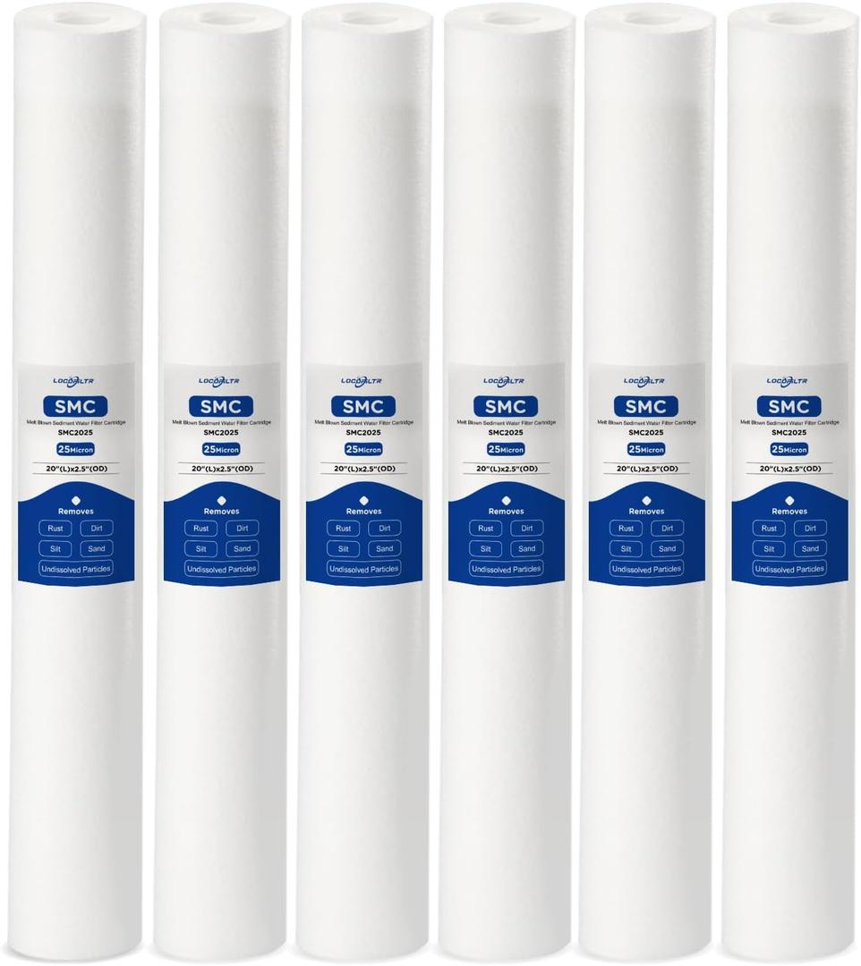 Whole House 20" x 2.5" Spun Polypropylene Depth Sediment Water Filter Cartridge 20" Pre-Filter Replacement for P25-20, PD-25-20, SDC-25-2020, EQ-304-20, FXWPT, SP-P25-20 (25 Micron, Pack of 6)