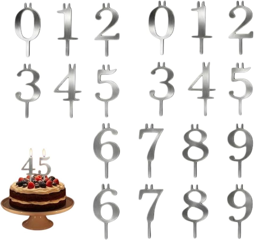 Silver Number Candle Holder for Cake, Reusable Birthday Candle Holders, Set of 2