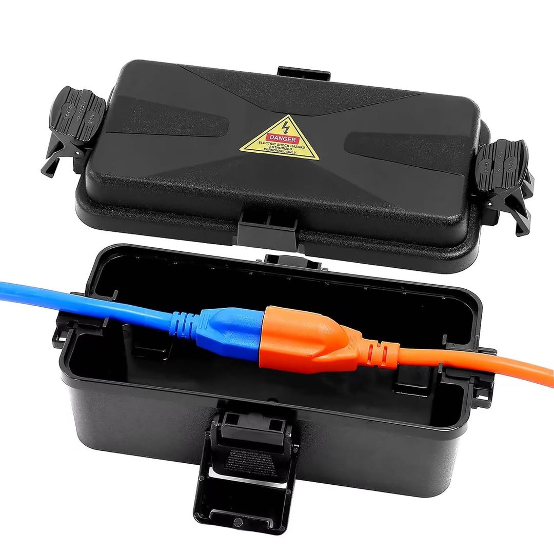 Outdoor Electrical Box Waterproof IP54 Black Outdoor Extension Cord Cover(Inner 6.5 x 3.5 x 2.2inch), Wall-Hangable Waterproof Box for Plug, Halloween, Christmas String Lights (1 PCS Black)