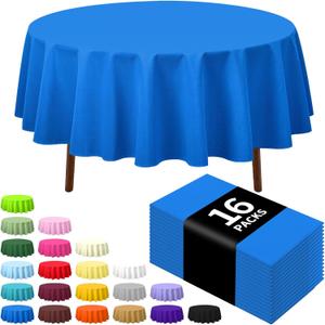 CXPSINC 16 Pack Premium Disposable Plastic Tablecloth 84" Round Table Cover for Birthdays Weddings Christmas Anniversary (Blue)