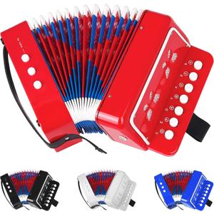 AZEAM Kids Accordion, Toy Accordion for Ages 3 5 9 7 10 12 Child Children Toddlers Beginners Kids Musical Instruments 10 Keys Button Small Lightweight for Boy Girls ChristmasRed