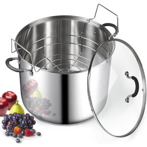 Cook N Home Water Bath Canner with Jar Rack & Glass Lid, Professional Stainless Steel Canning Pot 20 Quart, with Stay-Cool Handles, Multiuse Pot, Induction Capable