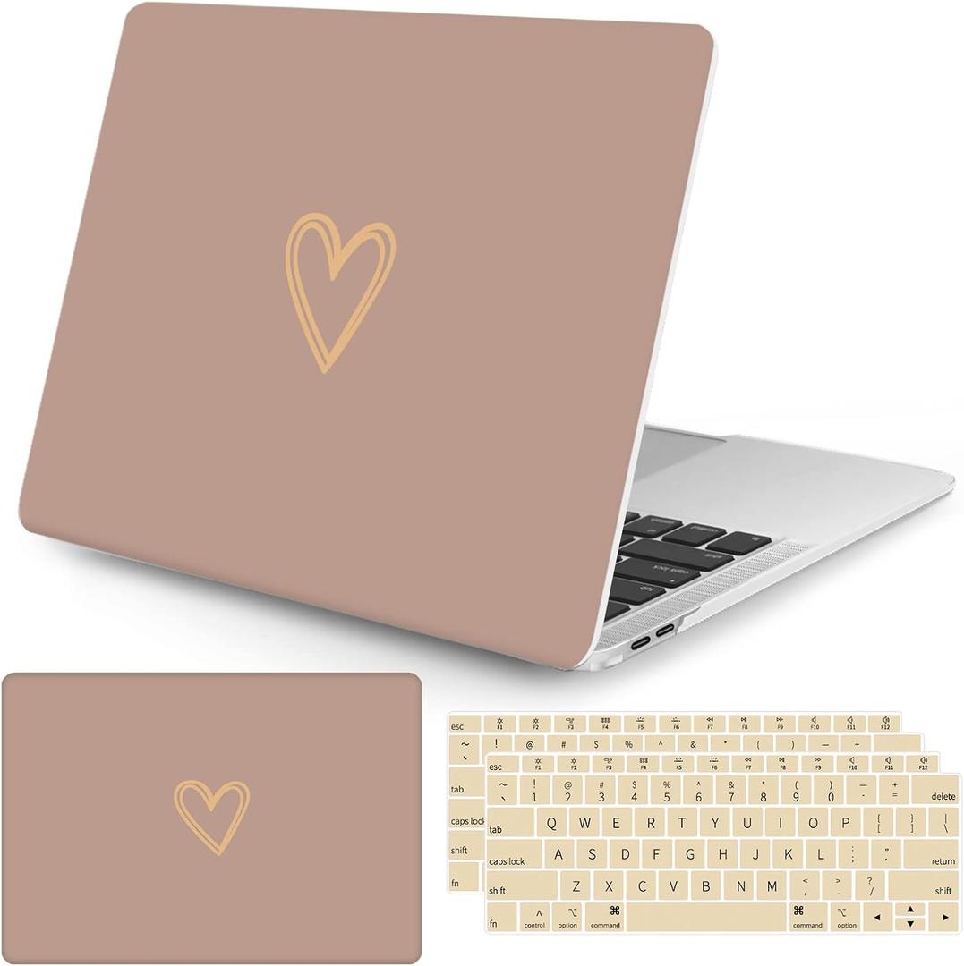 Seorsok Compatible with MacBook Air 13 Inch Case 2020 2019 2018 Release A1932 A2179 M1 A2337 Touch ID, Gold&Cute Heart Pattern Plastic Hard Shell Case with Keyboard Cover,Brown