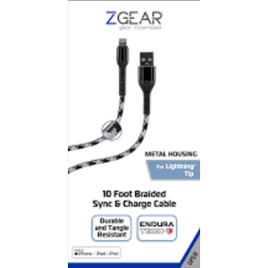 ZGEAR Metal Housing. 10 Foot Braided Sync & Charge Cable, IPhone, IPad, IPod