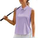 PINSPARK Women Golf Shirts Sleeveless UPF 50+ Tennis Polo V-Neck Quick Dry Athletic T Shirt 1/4 Zip Collar Workout Tank Top (Medium, Purple)