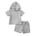 KIMI BEAR 5T Boys Summer Clothes Little Kids Boy Outfits Short Sleeve Letter Print Hooded T Shirt Tops Casual Shorts Set 6 Year Old Boy Clothes Sweatsuits (Gray)