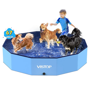 VISTOP Large Foldable Dog Pool, Hard Plastic Shell Portable Swimming Pool for Dogs Cats and Kids Pet Puppy Bathing Tub Collapsible Kiddie Pool (57inch.D x 11.8inch.H, Blue)