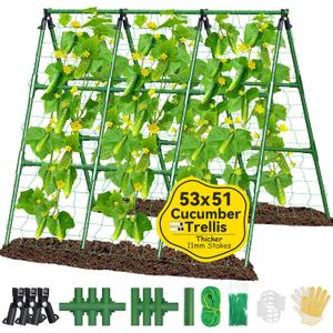 53x51 Inch Cucumber Trellis for Raised Bed, Adjustable A-Frame Garden Trellis for Climbing Plants Outdoor with Climbing Net, Meal Plant Trellis for Vegetables Pea Bean Tomato Grape Squash
