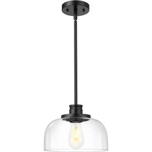 Emak Modern Pendant Lights Kitchen Island, Black Pendant Light with 10 Inch Clear Glass Shade, Farmhouse Hanging Light Fixture for Kitchen Island, Dining Room, Bathroom, Bar, PL131-BK-CG