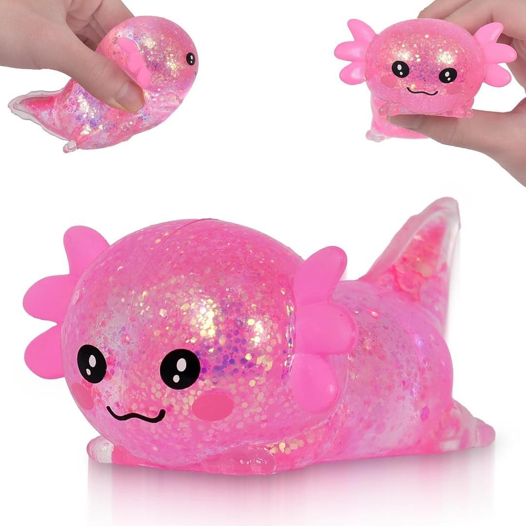 Axolotl Squishy Toy, Cute Slow Rising Fidget Toy for Stress Relief, Soft Squeeze Sensory Toy for Kids and Adults, Handheld Stress Ball for Anxiety and Focus (Pink)