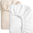 SOULFUL Muslin Crib Sheets for Boys Girls, 2 Pack Soft and Breathable Cotton Fitted Crib Sheets for Standard Crib Mattress (28"x 52", White & Beige)