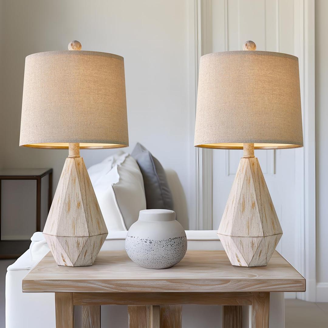 PoKat 20.25" Rustic Table Lamp Set of 2 for Bedroom Living Room Vintage Retro Traditional Nightstand Bedside Lamps Kids Room Study Room Office with Linen Shade, Suitable for Small Place