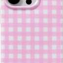 Phone Case for iPhone 15 Pro Max Case Cute Lattice Stylish Aesthetic Pattern Girly Women Design Glossy Shockproof Protective Cover for iPhone 15 Pro Max-Pink