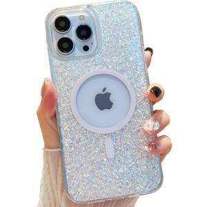 Cute Glitter for iPhone 16 Pro Case [Compatible with MagSafe] Bling Sparkle Phone Case with 12ft Drop Protection, Magnetic Women Girls Cover for iPhone 16 Pro 6.3" - Sparkly Crystal