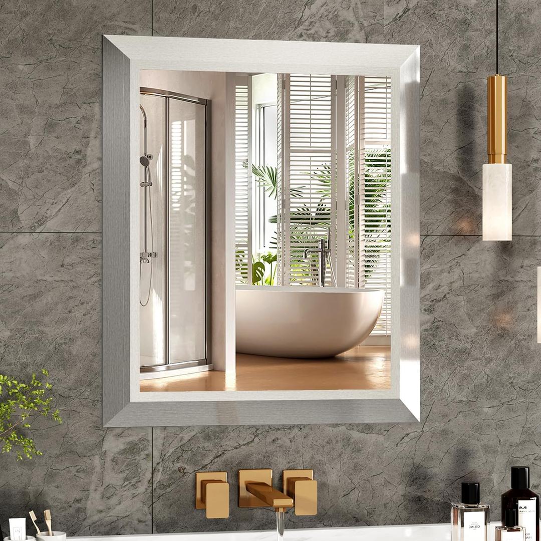 SMIROR 20x24 Brushed Silver Bathroom Vanity Mirror for Over Sink