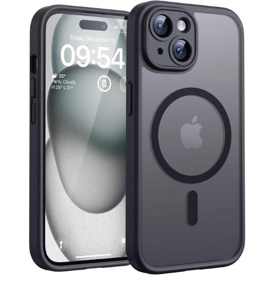 TOCOL for iPhone 15 Plus Case, Compatible with Magsafe, Full Camera Protection, Builtin Magnetic Ring, Drop Protection, Translucent Matte Phone Case for iPhone 15 Plus 6.7 inch (Black)