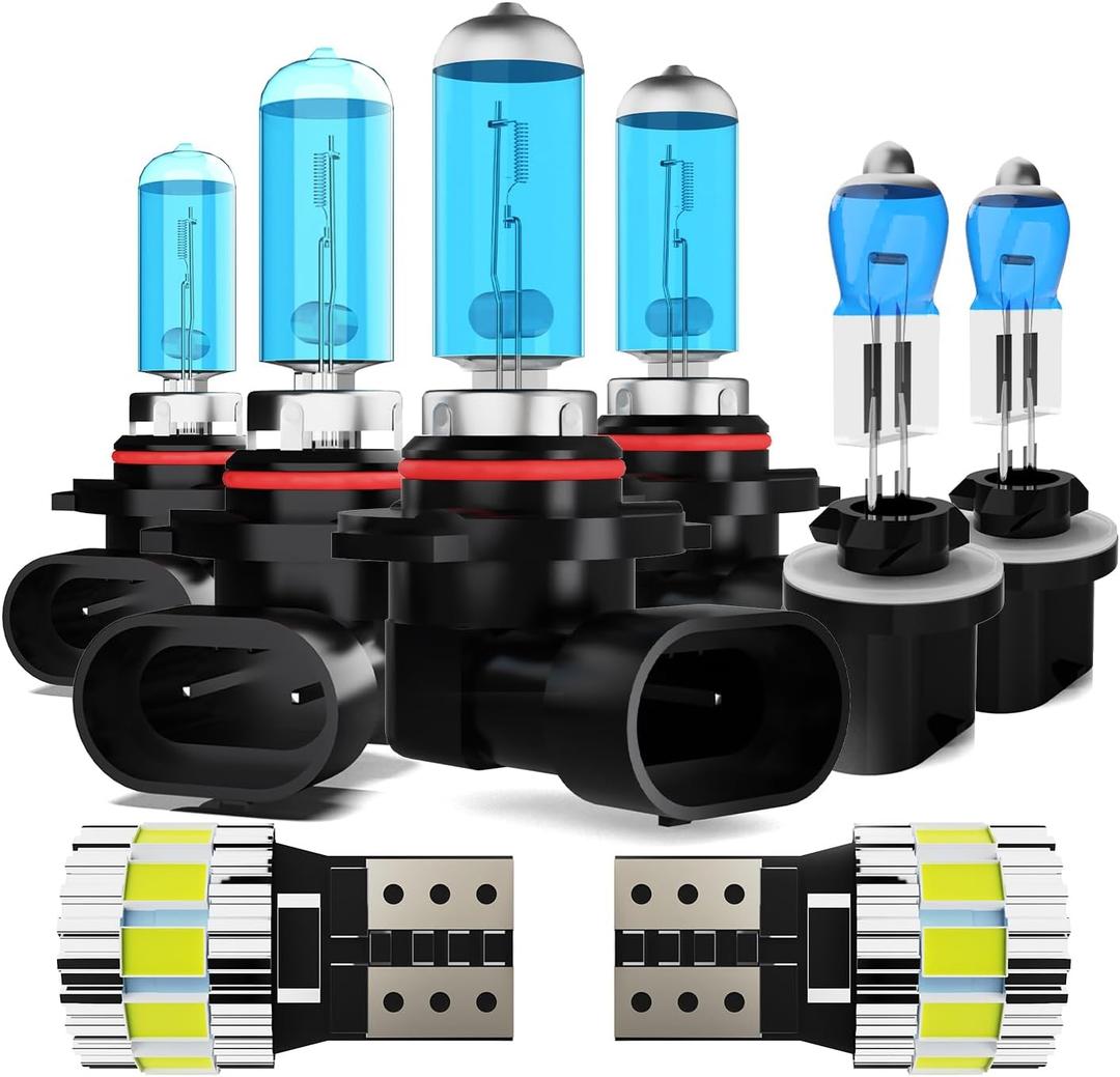 Light Bulbs Fit For Nissan Titan 2004-2015, High Performance Halogen Headlight Bulb And License Plate Lights Combo, 9005 9006 880 High Low Beam Fog Lights, 6000K White Light, Pack of 8