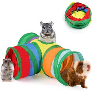 HIIMALEX Guinea Pig Tunnel 3-Way Collapsible Tube for Guinea Pigs Ferrets Hedgehogs Chinchillas Hamsters with Interactive Toy for Play and Rest