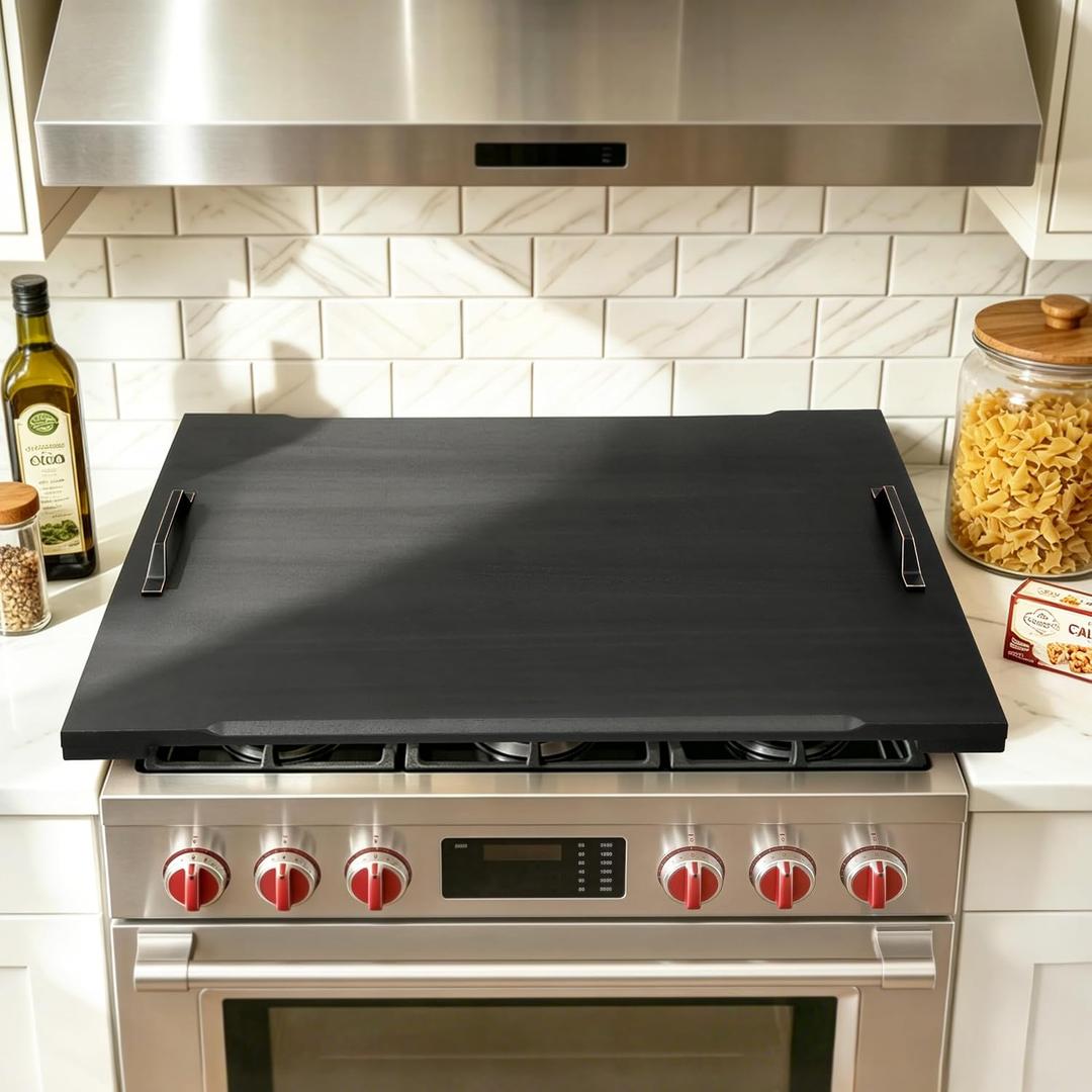 Gaialoop Noodle Board Stove Cover for Gas Stove with Handles, Black Acacia, 29.5"L x 22.1"W