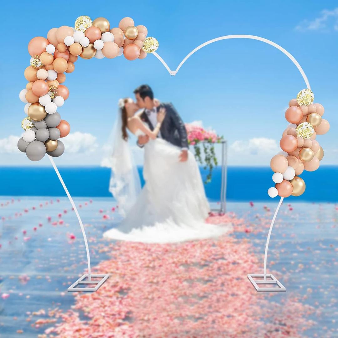 Large Heart-Shaped Balloon Arch Stand White Metal Wedding Arch Frame Backdrop Stand with Base for Wedding Birthday Bridal Shower Party Graduation Decorations Supplies (8.7ft L X 7.7ft H), White