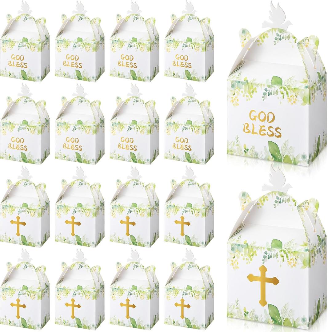 ReliThick 72 Pcs God Bless Favors Goodie Gable Boxes Religious Party Favors Baptism Decorations Baptism Gifts God Bless Candy Boxes for Boys Girls Christening Baby Shower
