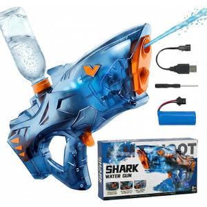 Electric Water Guns for Adults and Kids, 1000 Water Shots, Automatic Squirt Guns with 32Ft Long Range, LED Light, 100% Leakproof, Birthday Gifts, Summer Pool Beach Games, Transparent Blue