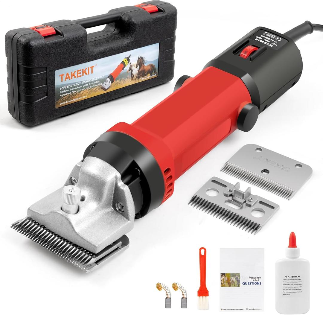 Horse Clippers, 600W Professional Heavy Duty Horse Body Clippers, 6-Speeds Large Livestock Clippers for Body Clipping Horse Equine Cattle and Thick Coat Animals, with One Set of Extra Blades