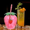 DOITOOL Strawberry Cups with Lids and Straws 8 Pcs Plastic Drinkware Set for Kids Girls Party Pool Birthday Summer Events Decorative Tumblers