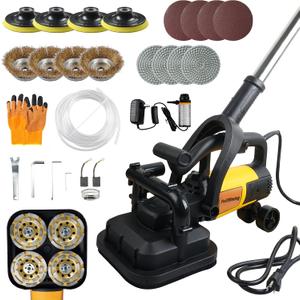 4-Head Concrete Grinder Set, 3800W Concrete Floor Grinder with Long Handle