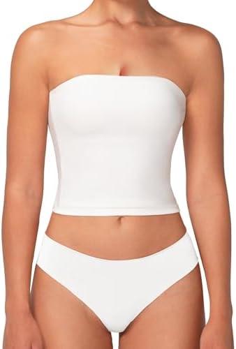 Sunzel Women’s Strapless Sexy Tube Top Double Lined Sleeveless Crop Top Summer Basic Bandeau Tops for Layering or Going Out, White, L