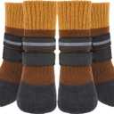 KOOLTAIL Anti Slip Winter Dog Socks to Prevent Licking Paws, Waterproof Snow Rain Long Dog Boots&Paw Protector, Warm Grippy Booties Reflective Double Straps for Hardwood Floor, Small Medium Large Dogs