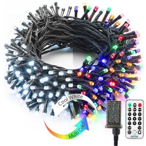 Brizled Color Changing Christmas Lights, 65.67ft 200 LED Cool White & Multicolor Christmas Lights, 11 Modes Remote Dimmable 29V Safe Adapter Outdoor Christmas Tree Lights String for Xmas Party Tree