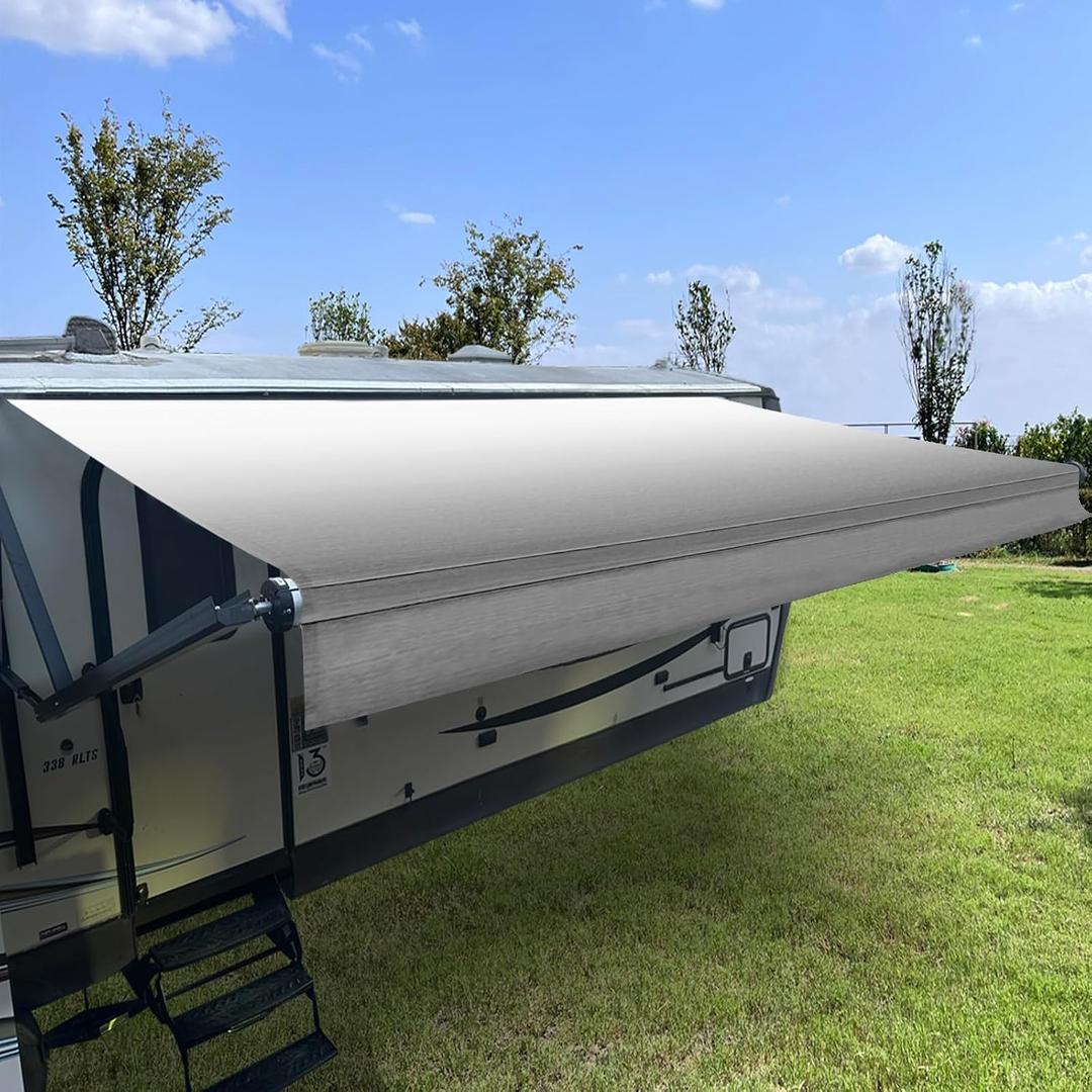 RV Awning Fabric Replacement,Camper Awning Replacement,19.5 oz 5-Layer Heavy Duty Waterproof Vinyl Universal RV Awning Fabric for All Brands Camper,Trailer, Motorhome,Grey Fade 11'2''