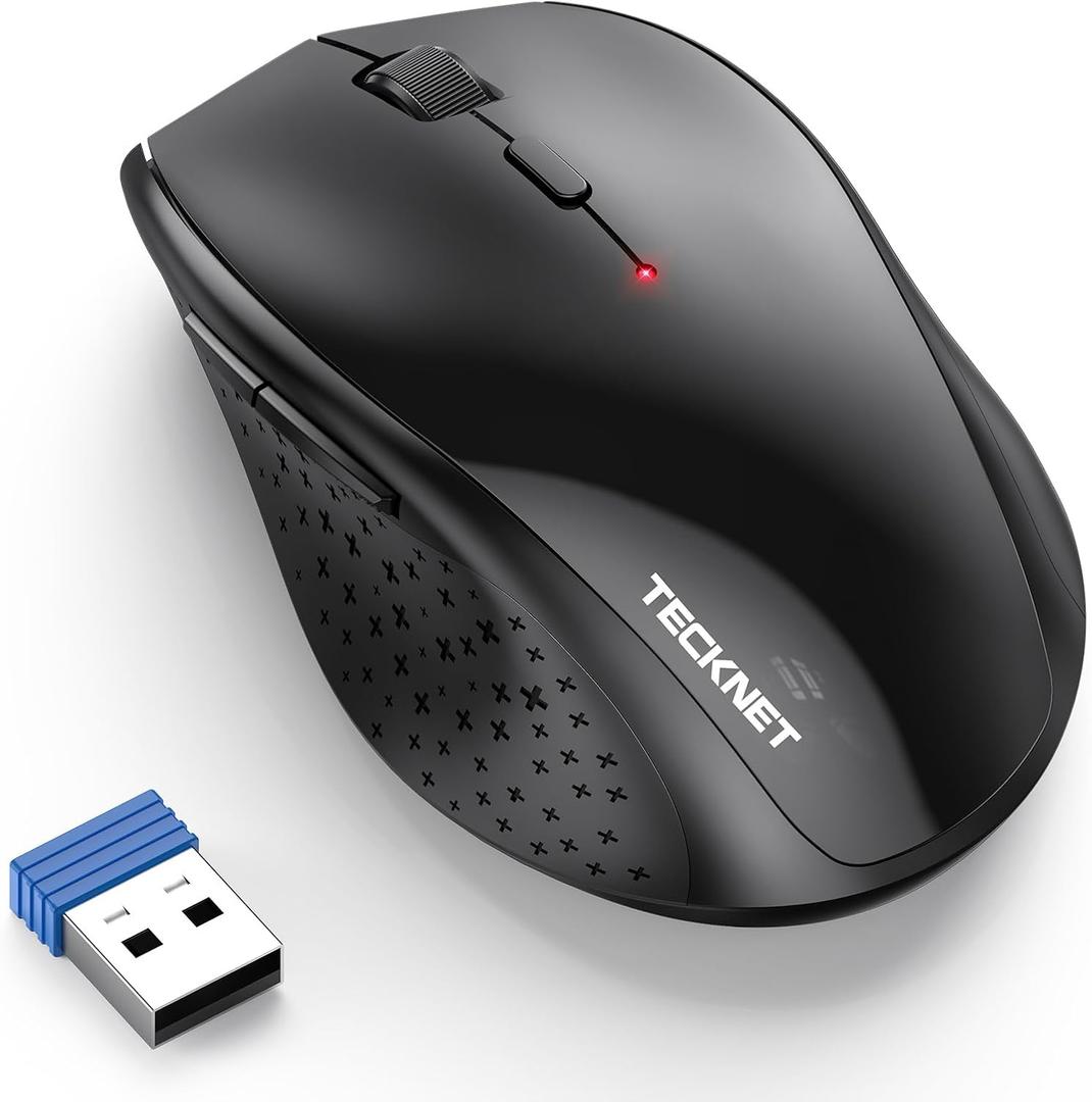 TECKNET Wireless Mouse, 2.4G USB Computer Mouse with 6-Level Adjustable 4800 DPI, 30 Months Battery, Ergonomic Grips, 6 Buttons Portable for PC, Chromebook, Mac (Black)
