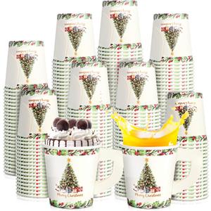 Maxcheck 100 Pieces Christmas Espresso Paper Cups with Handle 7oz Drinking Xmas Christmas Tree Disposable Tea Cups Hot Chocolate Cups Bar Accessories for Christmas Party Decoration