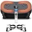 Vibration Plate Exercise Machine, LERTIN Compact Portable Full Body Vibration Platform for Lymphatic Drainage, 9 Preset Auto Mode Fitness Board for Weight Loss Shaping, with Resistance Bands