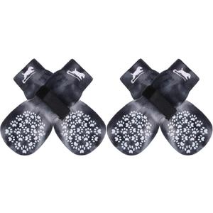 EXPAWLORER Anti Slip Dog Socks to Prevent Licking Paws, Dog Shoes for Hot Pavement, Dog Booties for Senior Dogs, Traction Control Boots & Paw Protectors for Hardwood Floors (Medium (4 Count), Black and White)