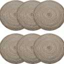6pcs Round Braided Placemats 14" Non-Slip Round Table Mats for Dining Tables Washable Heat Insulation Woven Placemats Indoor Outdoor for Family Holiday Dinner, Brown