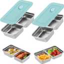 2 Pack Stainless Steel Snack Containers, Reusable Grab and Go Snack Containers with Leakproof Lids, 2 Compartment Food Lunch Meal Container Prep for Travel, Outdoor Camping(Dishwasher Safe)