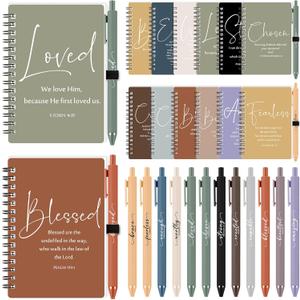 Kosiz 24 Sets Inspirational Christian Gifts Bulk with Christian Notebooks Prayer Journals and Encouragement Ballpoint Pens Spiral Bible Journals for Pastors Appreciation Day Gifts Church (Fresh Color)