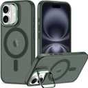Nvollnoe for iPhone 16 Case Compatible with MagSafe Military Grade Shockproof Heavy Duty Protective Adjustable Kickstand Matte Semi Clear Phone Case for iPhone 16(Dark Green)