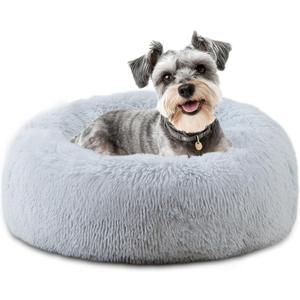 ELSKER&HOME Calming Dog & Cat Bed,Donut Washable Warming Soft Round 23 inches Dog Beds for Small Dogs,Anti-Anxiety Fluffy Plush Cushion Bed Fits up to 25 lbs Pets (Grey)