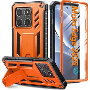 FNTCASE for Motorola Edge 2025 Case: Military Grade Drop Proof Protection Mobile Cover with Kickstand | Matte Textured Rugged Shockproof TPU | Protective Sturdy Phone Case - Orange