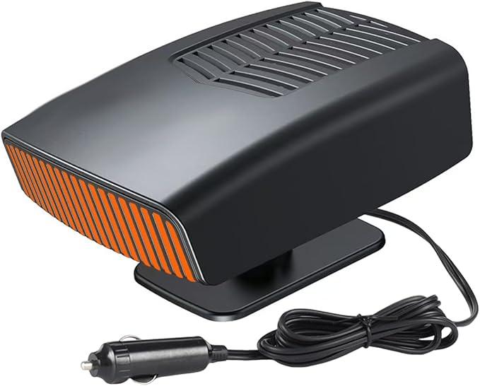 12 Volt Car Heater that Plugs into Cigarette Lighter, 150W Portable Windshield Defogger and Defroster, 360 Degree Rotary Base (Black)